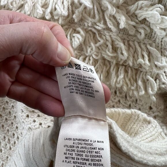 Far Away From Close Women's Crochet Angora Blend Sweater Shirt Size S Cream Boho - Picture 5 of 8